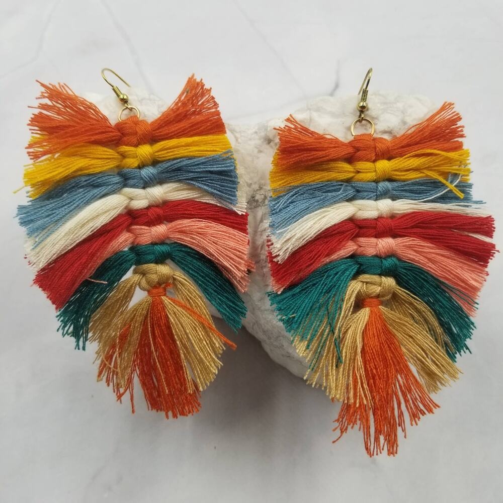 Boho Multicolor Fringe Dangle Statement Earrings
